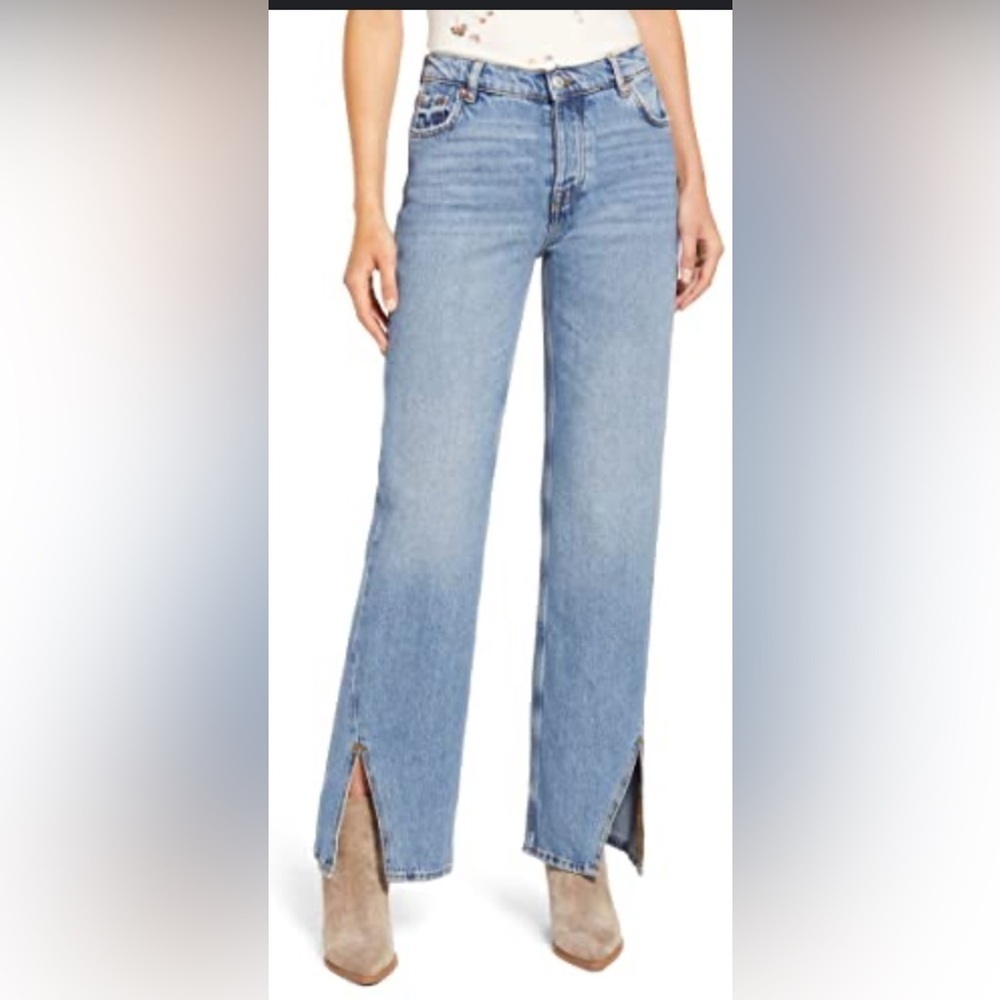 Free People We the Free High Waist Slit Hem Jeans Blue Size‎ 28
